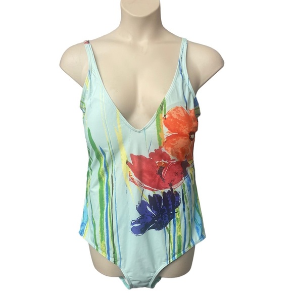 SUMM by chuck handy floral blue swim one piece size 18 - Picture 2 of 12